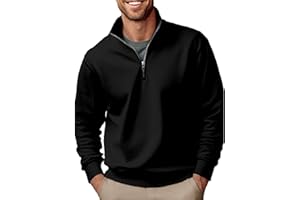 Kaniem Quarter Zip Pullover Men Autumn Winter Solid Color 1/4 Zip Sweatshirt Loose Mock Neck Long Sleeve