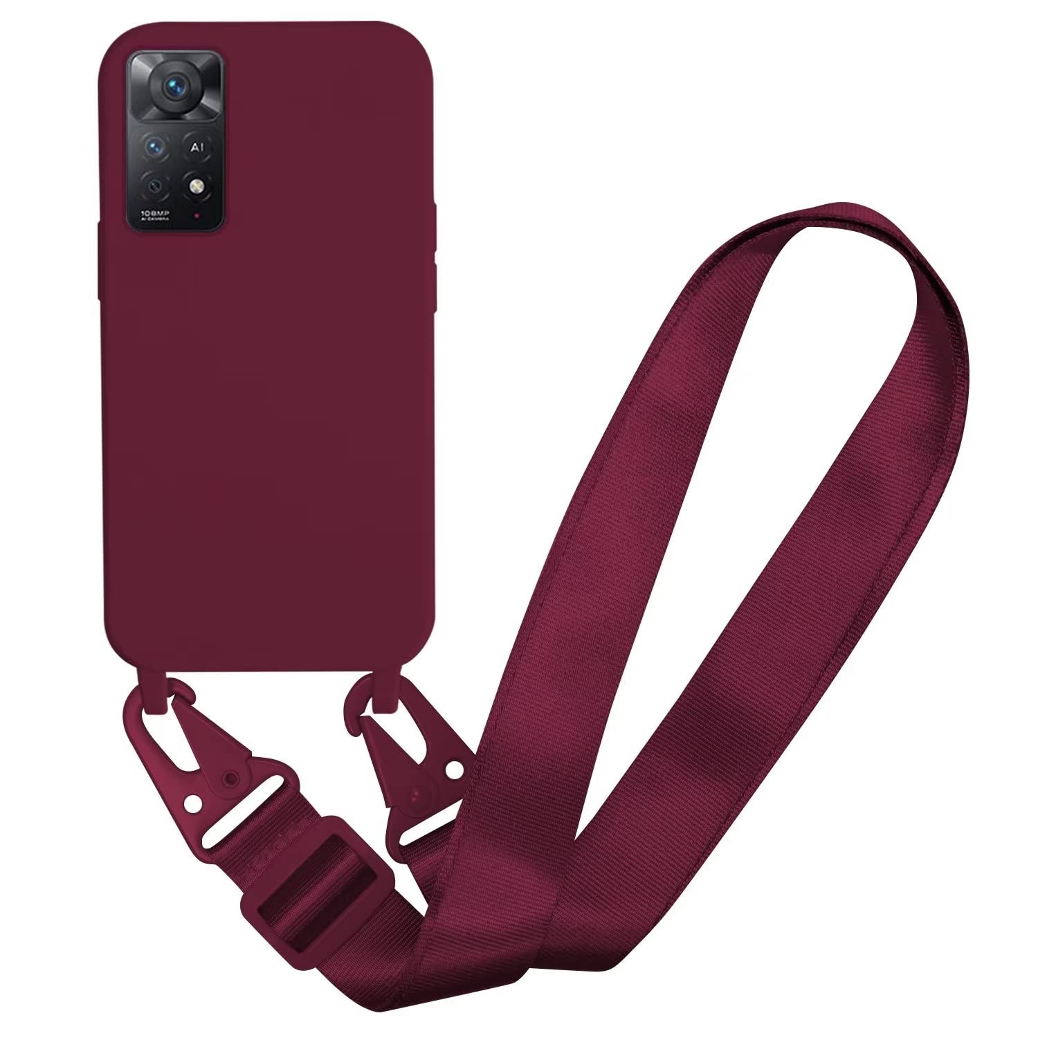 SLWYF Compatible with Xiaomi Redmi Note 11 Pro Case, Liquid Silicone Protective Phone Case with Strap Adjustable Neck Cord Necklace Soft Cover Crossbody Lanyard for Xiaomi Redmi Note 11 Pro, Red