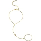 Listine Hand Chain Bracelet 14K Gold Plated Ring Bracelet Hand Chain Trendy Stuff for Women Dainty Hand Bracelets with Finger Ring Hand Jewelry for Women