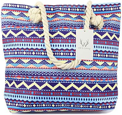 ElkIsComing Beach bag Large Summer Canvas Tote Bags Shoulder Bag Holiday Shopping Bag for Women Ladies and Girls