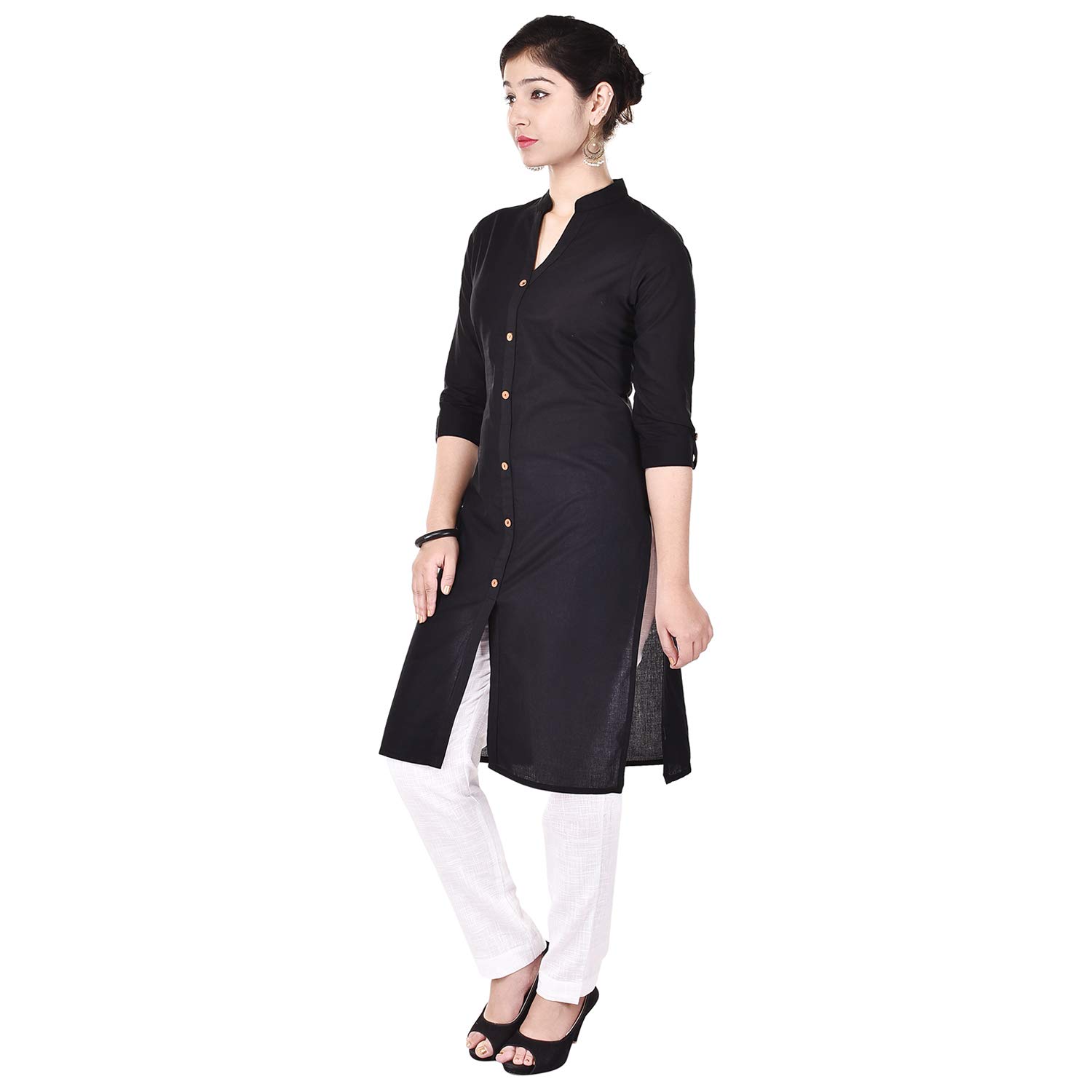 grapz cotton solid straight kurti(kurti length-40) black