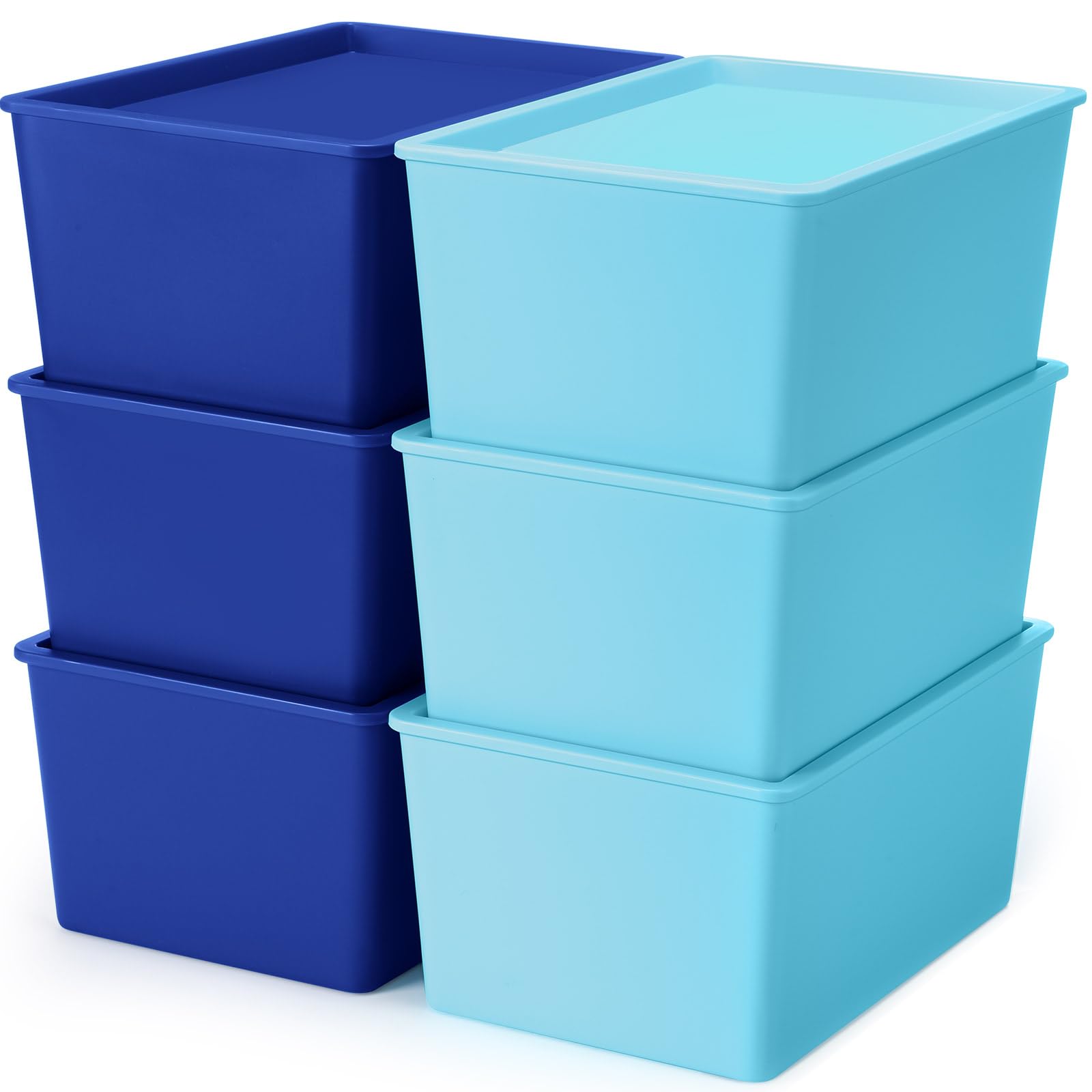 Photo 1 of Menkxi 6 Pcs Storage Bins with Lids Small Plastic Storage Containers Stackable Storing Baskets Box for Organizing Shelves (Blue Series)