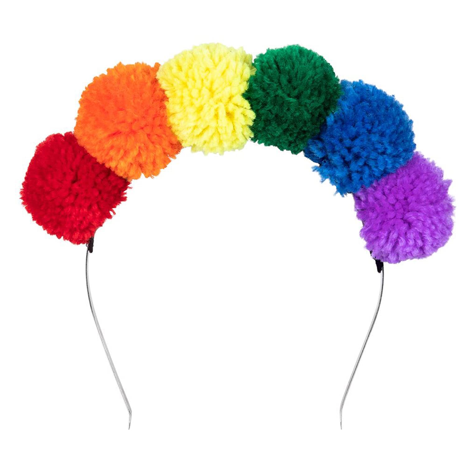 Boland Rainbow Pompom Tiara Headband – Colourful Multicoloured Tassel Fancy Dress Hair Accessory for Carnival, Pride, Festivals, Hen Parties & Theme Celebrations