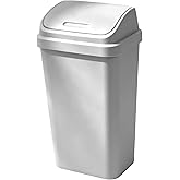 13 Gallon Kitchen Trash Can with Removable Swing Top Lid, Plastic, Rectangular, Gray, Wastebasket for Kitchen, Bathroom, Garage, Office