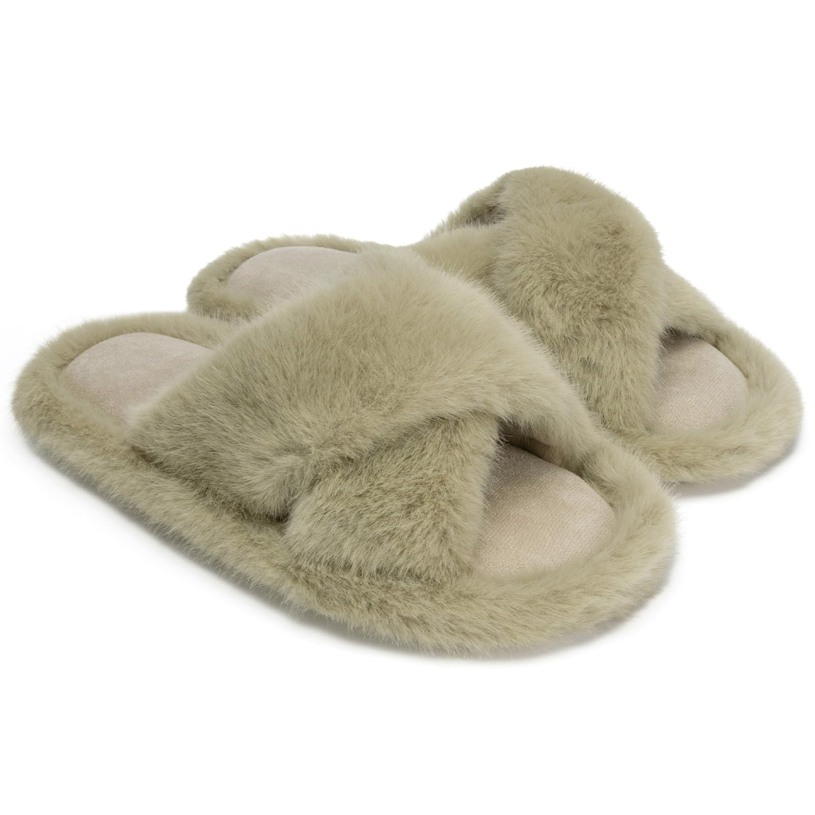 Photo 1 of Chantomoo Womens Slippers Memory Foam Fuzzy Cross Band Faux Fur Slippers for Women Gift Green Size 11 12 10.5