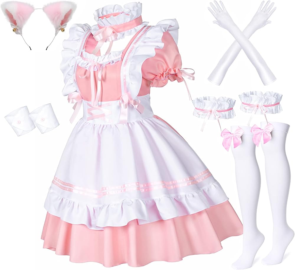 Wannsee Anime French Maid Apron Lolita Costume Pink L