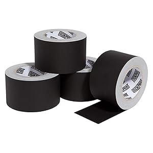 3 Inch Black Gaffers Tape - 4 Roll Multi Pack - 30 Yards per Roll - Easy Tear, Non Residue Gaff Tape - Waterproof Matte Cloth Gaffing Tape for Professional Photography, Filming, Stage Use