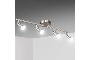 Unicozin LED 4 Light Track Lighting Kit, Matt Nickel 4 Way Ceiling Spot Lighting, Flexibly Rotatable Head, Modern Track Light Included 4 x LED GU10 Bulb (4W, Daylight White 5000K, 400LM)