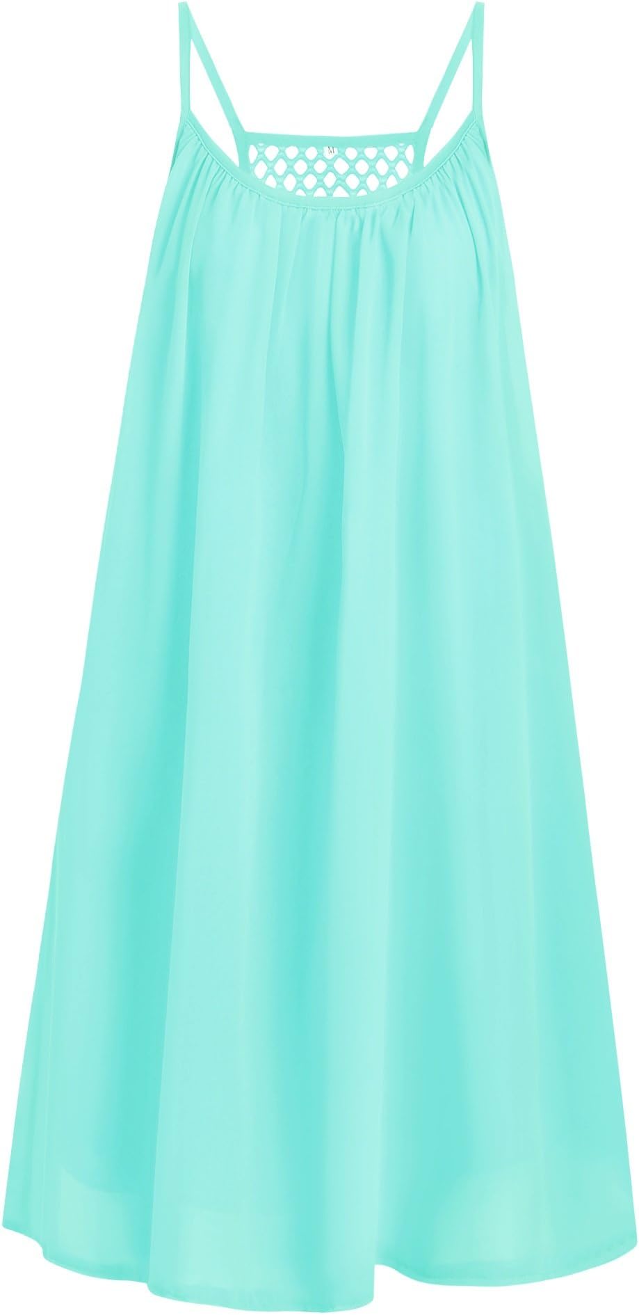 Preferhouse Women's Summer Casual Dress Spaghetti Straps Sundress Hollow Out Back Light Blue S