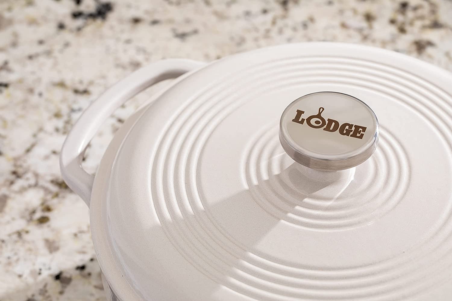 Lodge 7.5 Quart Enameled Cast Iron Dutch Oven with Lid – Dual Handles – Oven Safe up to 500° F or on Stovetop - Use to Marinate, Cook, Bake, Refrigerate and Serve – Oyster White