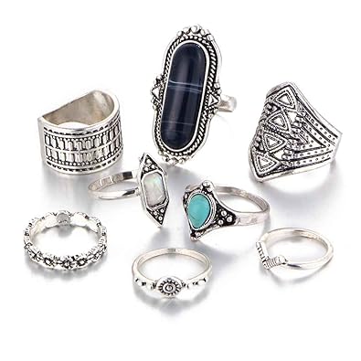 Bodbii 8pcs / set-Verbindungs-Ring Set Retro Ringe für Männer Frauen Edelstein-Knöchel-Verbindungs-Ring Set
