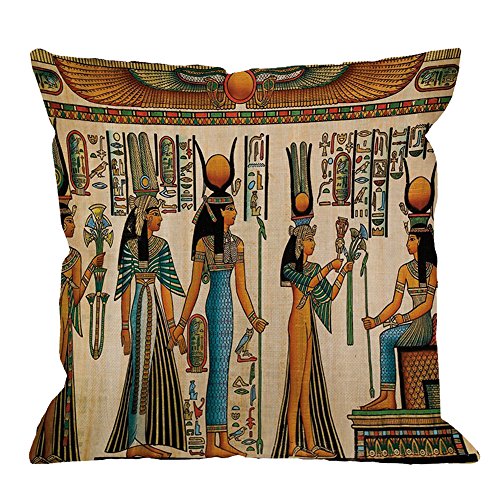Hgod Designs Egyptian Decorative Throw Pillow Cover Casepapyrus Queen Nefertari Cotton Linen Outdoor Pillow Cases Square Standard Cushion Covers For - 