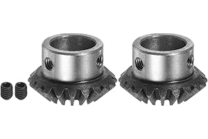 HARFINGTON 2pcs Bevel Gear 1M 20 Teeth 16mm Shaft Hole 1:1 Tapered Bevel Pinion Gear 45# Steel 1.5 Module 90 Degree Steering 