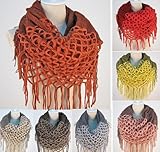 Nsstar Women Winter Warm Crochet Knit Long Tassels Soft Wrap Shawl Scarves Scarf Two Styles Infinity and Straight