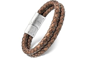 RTZN® Brown Leather Bracelet for Men – Premium Artisan Handcrafted Double Strand Braided Leather Bracelet – Authentic Stacked Brown Mens Leather Bracelet (Large)