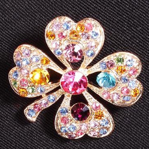 JADE Olines Brooches Golden Plated Multi-colour Shining Rhinestones Crystals Four-leaf Clover Brooches Pin Clips All-match Clothing Accessories Suitable for Any Occasions