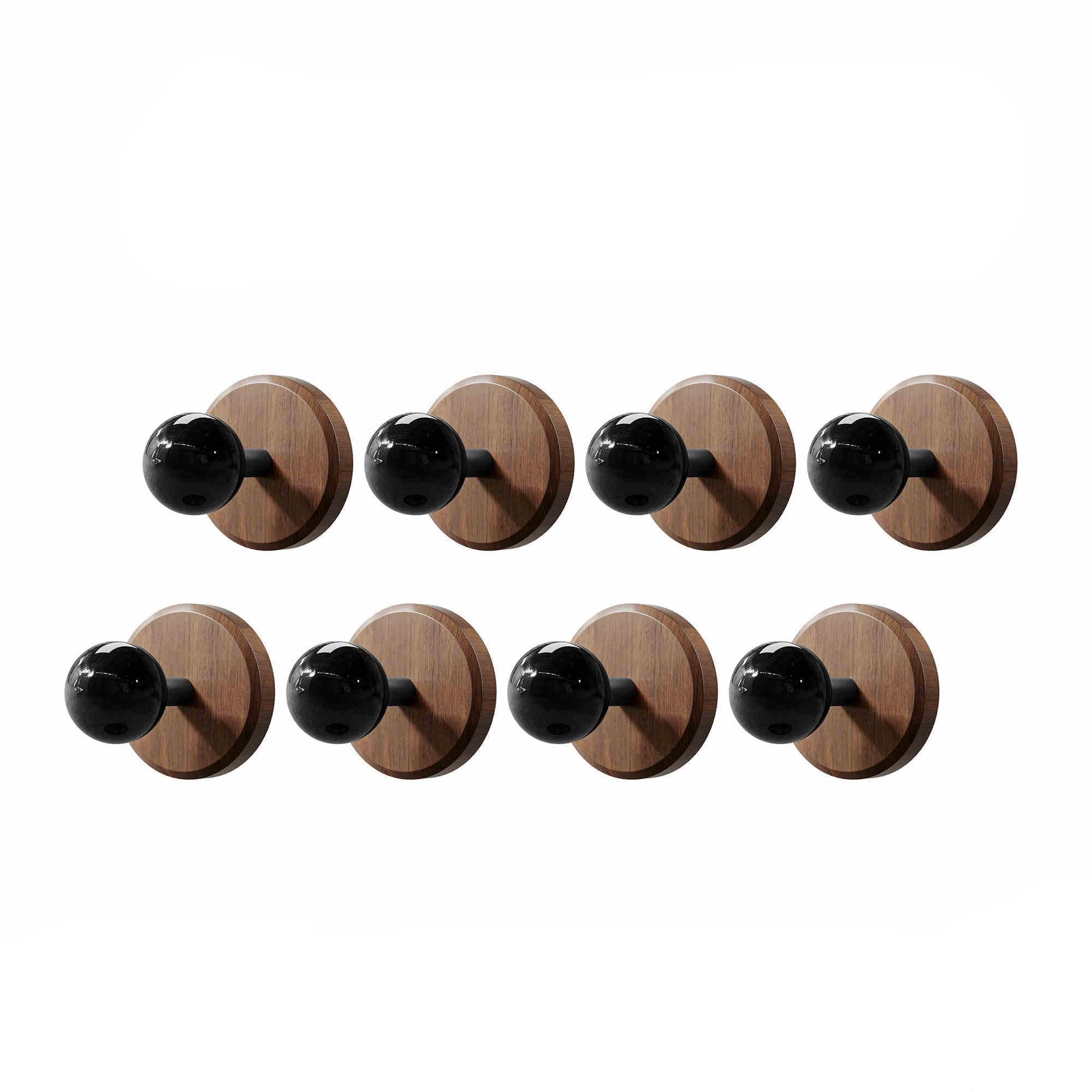 View 1 of Adhesive Wooden Wall Hooks,8-Pack Farmhouse Decorative Natural Dark Walnut Wall Mounted Hooks for Towel,Keys,Hats,Coats,Robe, Bags& More - Durable & Stylish Home Decor for Entryway, Bathroom, Bedroom