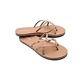 Volcom Women's New School Strappy Flip Flop Sandal – Flat Slide with Comfort Foam Footbed, Natural, 10
