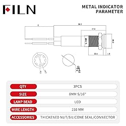 FILN 3 Pcs LED 8MM (5/16'') 12V Metal Indicator