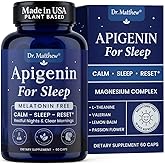 Apigenin Supplement for Sleep. Best Natural Sleep Aid Without Melatonin for Adults. With L-Theanine & Magnesium. Plant-Based Nighttime Support. Apigenina Suplemento.