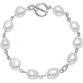 Freshwater Cultured Baroque Pearls Beaded Wire Linked Bracelet Toggle Clasp, 7.5"