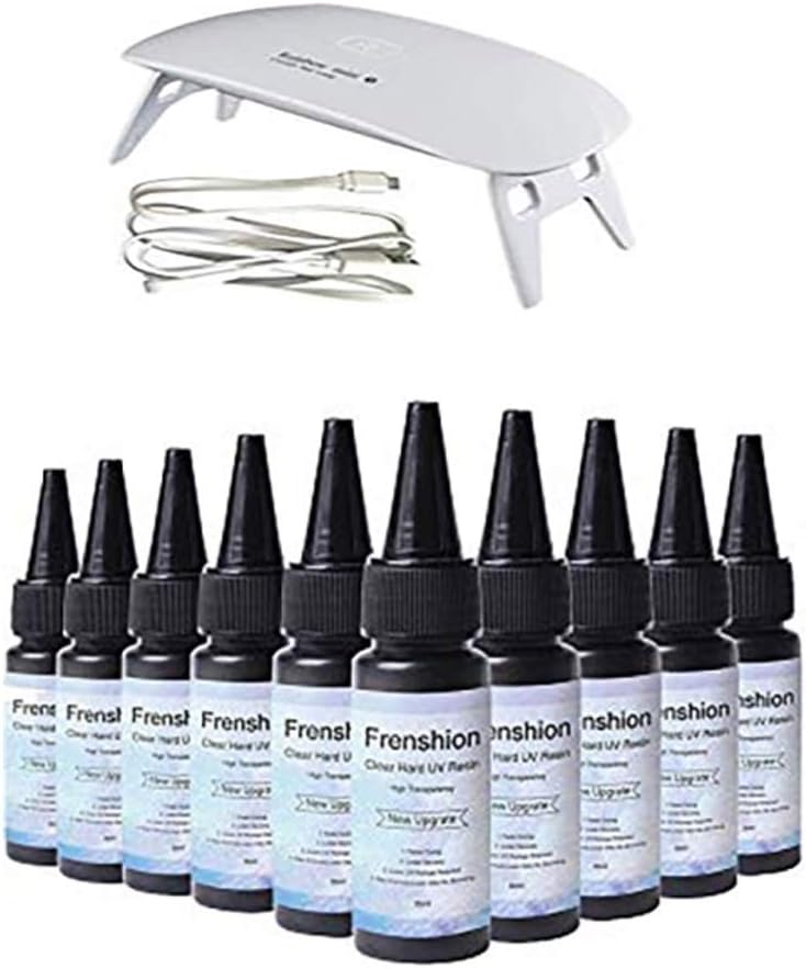 Frenshion 10 Pieces 30ML UV Resin, Hard Type Crystal Clear Epoxy Resin, UV Glue, Solar Cure Sunlight Activated Resin