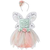 DJDLPARTY Fairy Costume Dress for Girls, Green Princess Flower Girl Dress, Tutu Dress with Headband and Wings