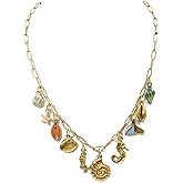 JNF Cute Boho Charm Necklace for Women Paperclip Chain Necklace Sun Moon Star Coin Heart Flower Boot Boho Bow Charms Necklaces