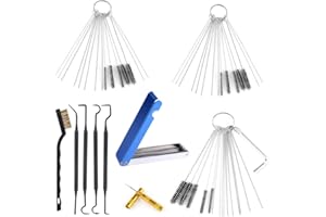 Carburetor Cleaner Tool Kit,Airbrush Torch Tip Cleaner Set with 1 Single Head Brush,15 Nylon Brushes,30 Cleaning Needles,13 C
