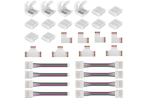 BTF-LIGHTING 4Pin 10mm SMD LED Connector Kit 4 Pin L Splitter Right Angle Corner,T Shape Connector,Solderless Gapless Connector, Strip to Strip Jumper Wires for WS2815 WS2805 SMD Lights