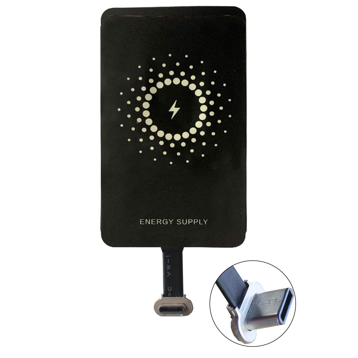 MyMAX – USB Type C 1300mA Magic Tag Super-Fast Qi Wireless Charging Receiver and Adapter Compatible with Google Pixel, Samsung, Huawei, LG, Sony, Motorola, Nokia, etc (Short Version, Metal Head)