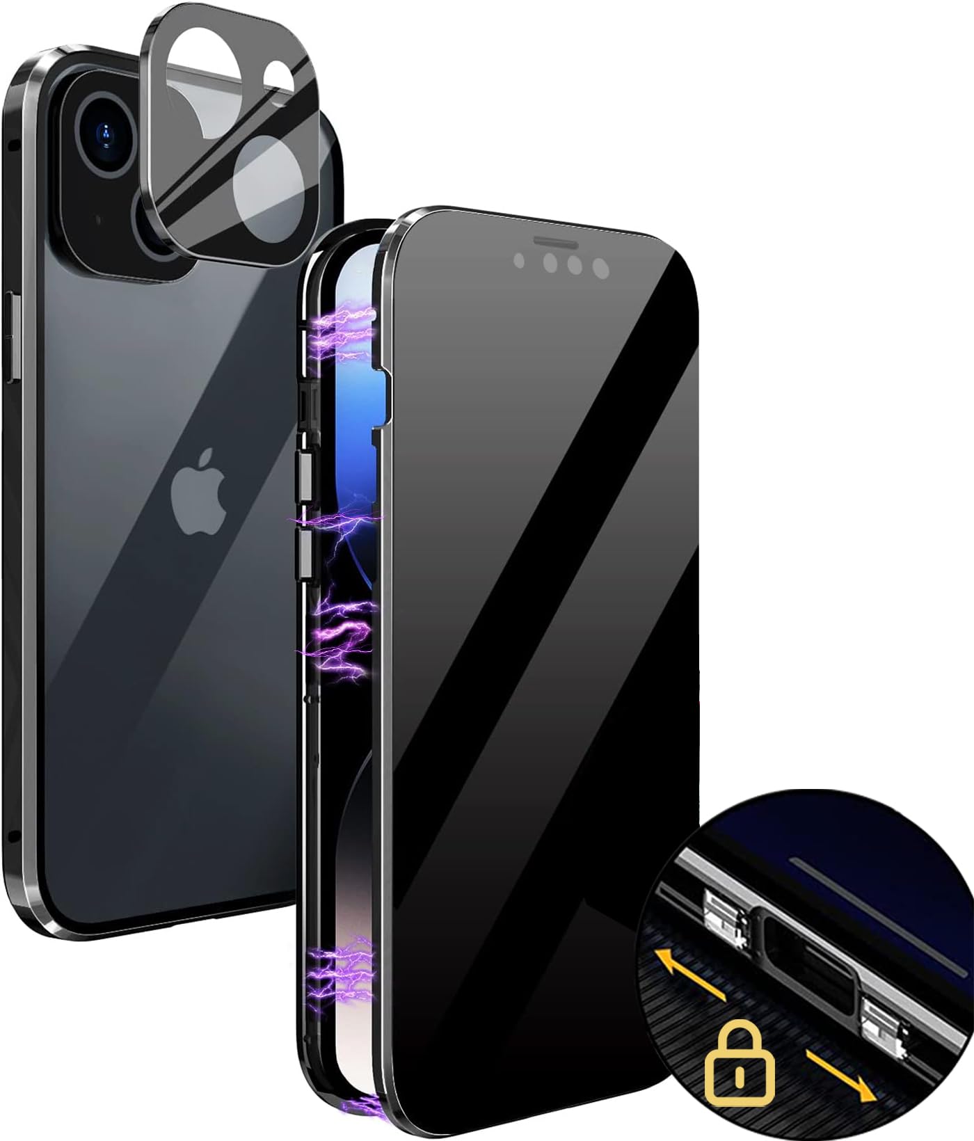 MIMGOAL Case for iPhone 13 Mini Anti-Peep Magnetic Cover,Privacy Tempered Glass Full Cover Built-in Camera Protector,360 Degree Front and Back Protection Metal Bumper Case for iPhone 13 Mini Black — image 1