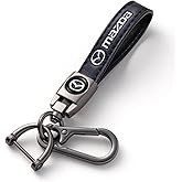 Comburvo Leather Car Keychains,Car Keychain Ring Accessories,for Mazda CX-3 CX-5 RX-7/RX-8 MX-5 Series Home Gifts Keyrings Black