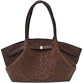 Faux Suede Tote Bag for Women Leopard Print Tote Purse Vintage Shoulder Bag Hobo Handbag for Work Travel