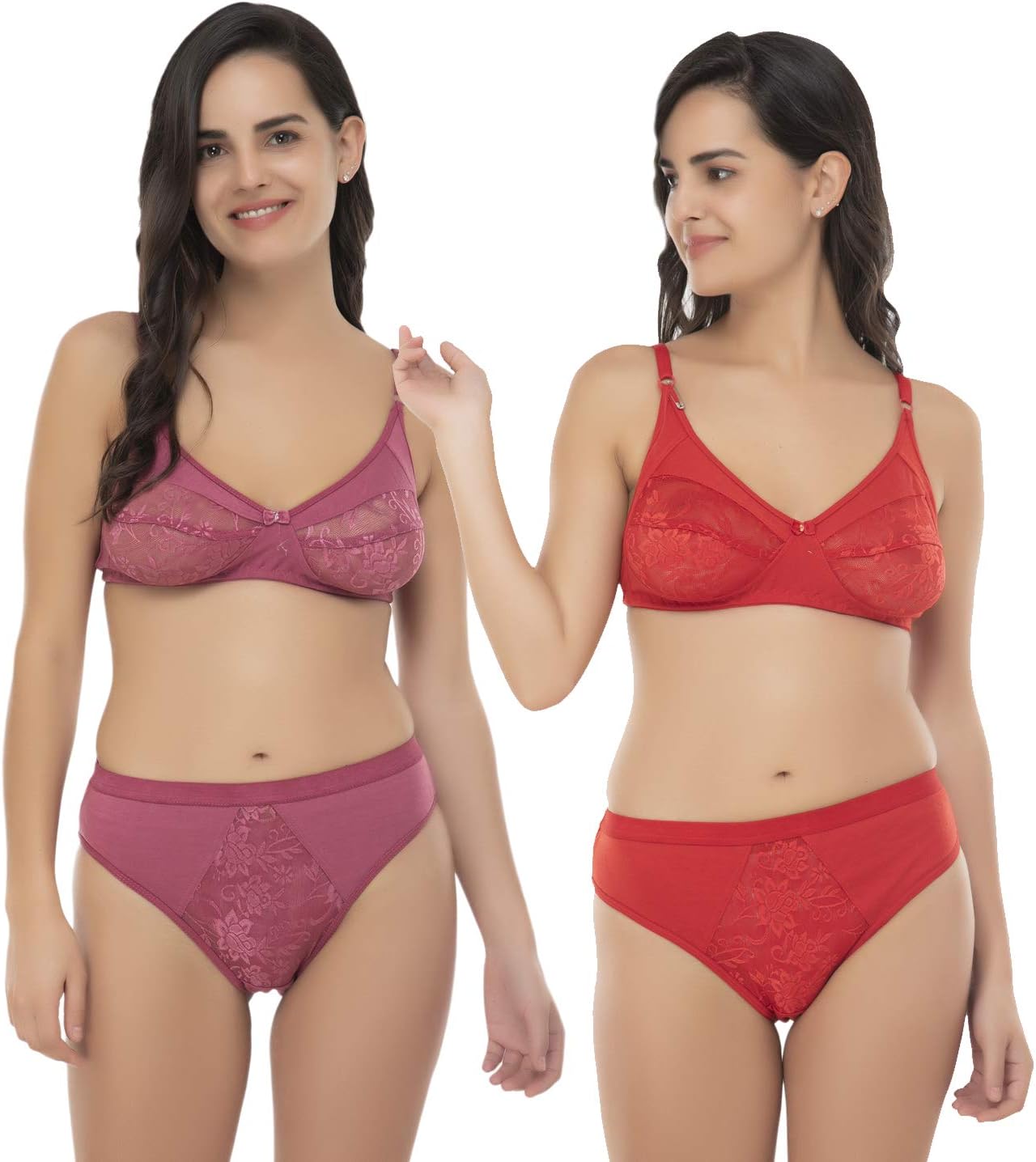 SKADMIRE Women's Multicolour Lace Non Padded Non Wired Lingerie/Bridal Set - Bra & Brief {Pack of 1pc, 2pc, 3pc}