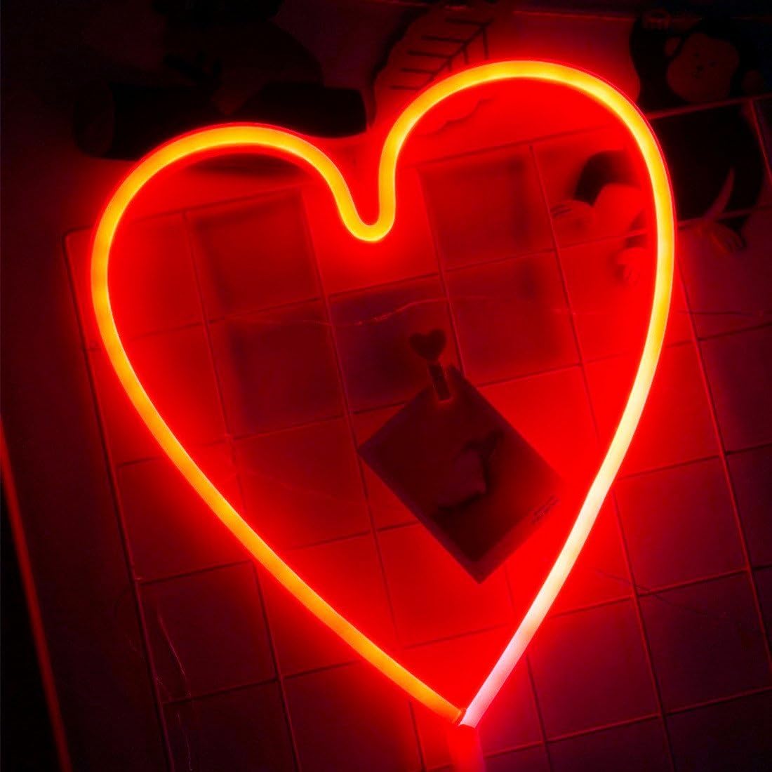 Heart Neon Signs LED Decor Light Wall Decor for Christmas Decoration Birthday Party Home LED Decorative Lights Wedding Event Banquet Party Decor (Red)