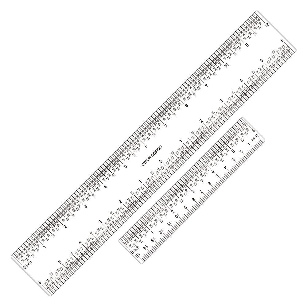 2 Pieces 6"/12" Clear Acrylic Ruler Zero-Centering Ruler with Inches & Metric Measuring Tool 12" and 6" Inch Straight Edge Rulers for Paper Cutting Craft Supplies School Supplies for Students,Office