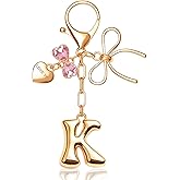 FZBYQWD Gold Bubble Initial Keychain with Bow Decoration Bag Charms for Women, Cute Purse Handbag Accessories Gift
