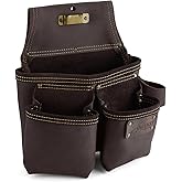 OX Pro Framers Tool Pouch Nail Bag Oil Tanned Leather Carpenter Tool Belt, 7 Pockets, Fastener Pouch, Hammer Holder OX-P263203
