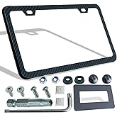 MIAOHAIJTZ Carbon Fiber License Plate Frame, Carbon Patterns Printed Black Aluminum Plate, Upgraded 1.5mm Thickness, 2 Holes Slim Edge, Stainless Steel Anti-Theft Screws, Crash Pad, 1 Pack