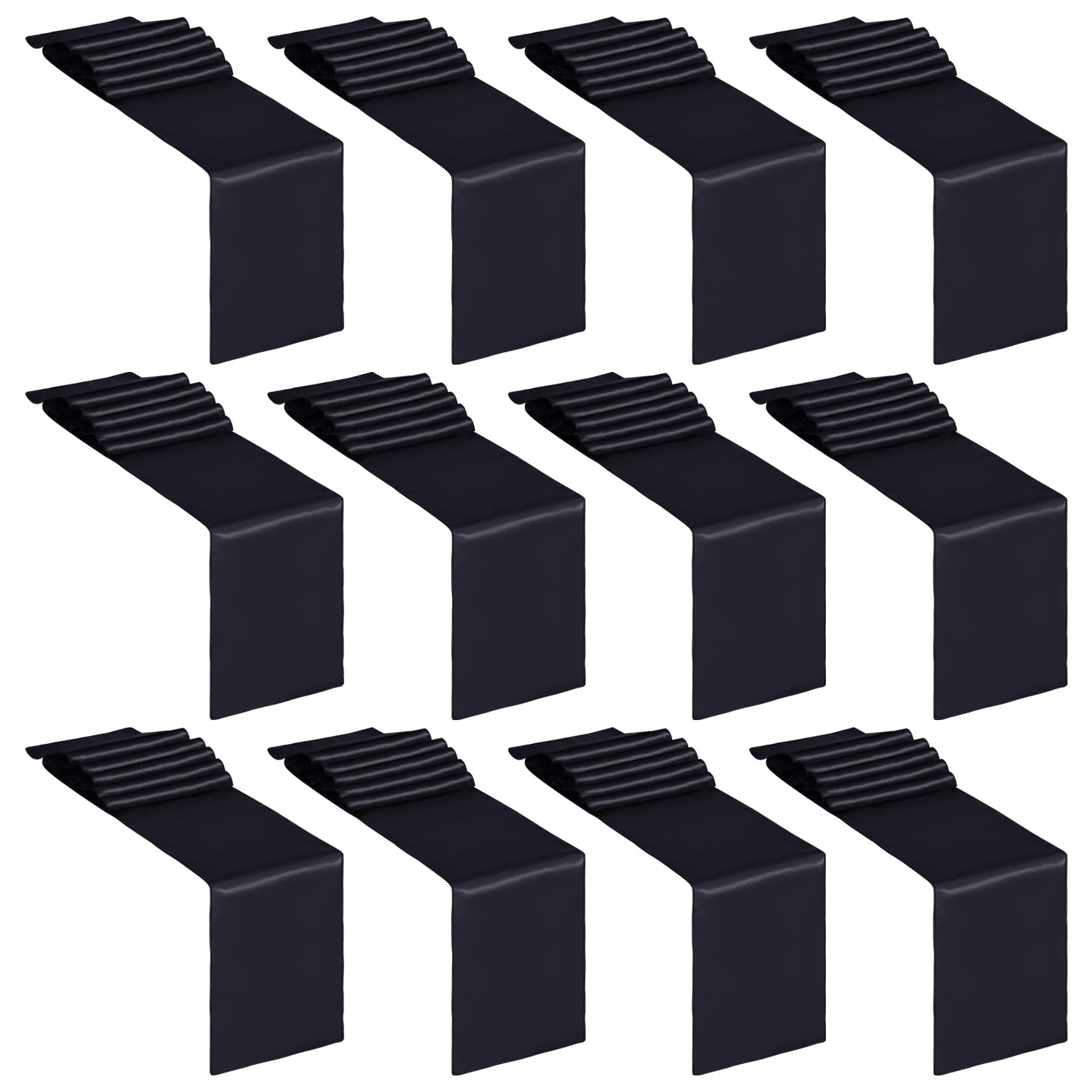 Photo 1 of 12 Pack Satin Table Runner 12 x 108 Inch Long Satin Table Runner for for Christmas, Birthday Parties, Banquets, Graduations, Engagements (Black)