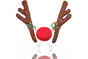 Vaygway Reindeer Antlers and Nose Set for Christmas Car Decorations Kit with Reindeer Antler- Xmas Jingle Bells & Nose for Car Christmas Costume Accessory Perfect for Holidays