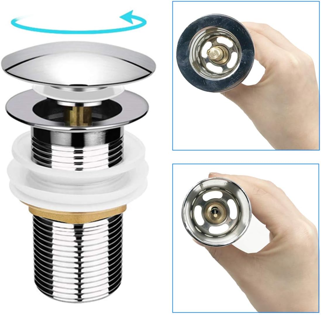 Basin Sink Waste Unslotted Basin Sink Tap Push Pop Up Click Clack Sprung Plug, Silver - Image 5