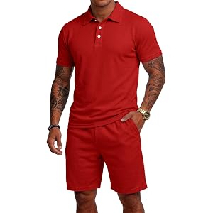 ZsaeSM Mens 2 Piece Short Set Summer Casual Matching Short Sleeve Polo Shirts and Shorts Set Track Suit Jogging Sweatsuits