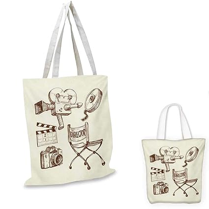 Movie Theater Canvas Messenger Bag Photography And Cinema Vintage Set In Sketch Art Style Director Shooting Canvas Beach Bag Beige Brown 12x15 10