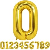 TONIFUL 50 Inch Large Gold Number Balloons 0-9, Foil Mylar Big Digital Balloon Number 0 Digital zero for Birthday Party, Wedding, Bridal Shower, Engagement, Photo Shoot, Anniversary (Gold zero)
