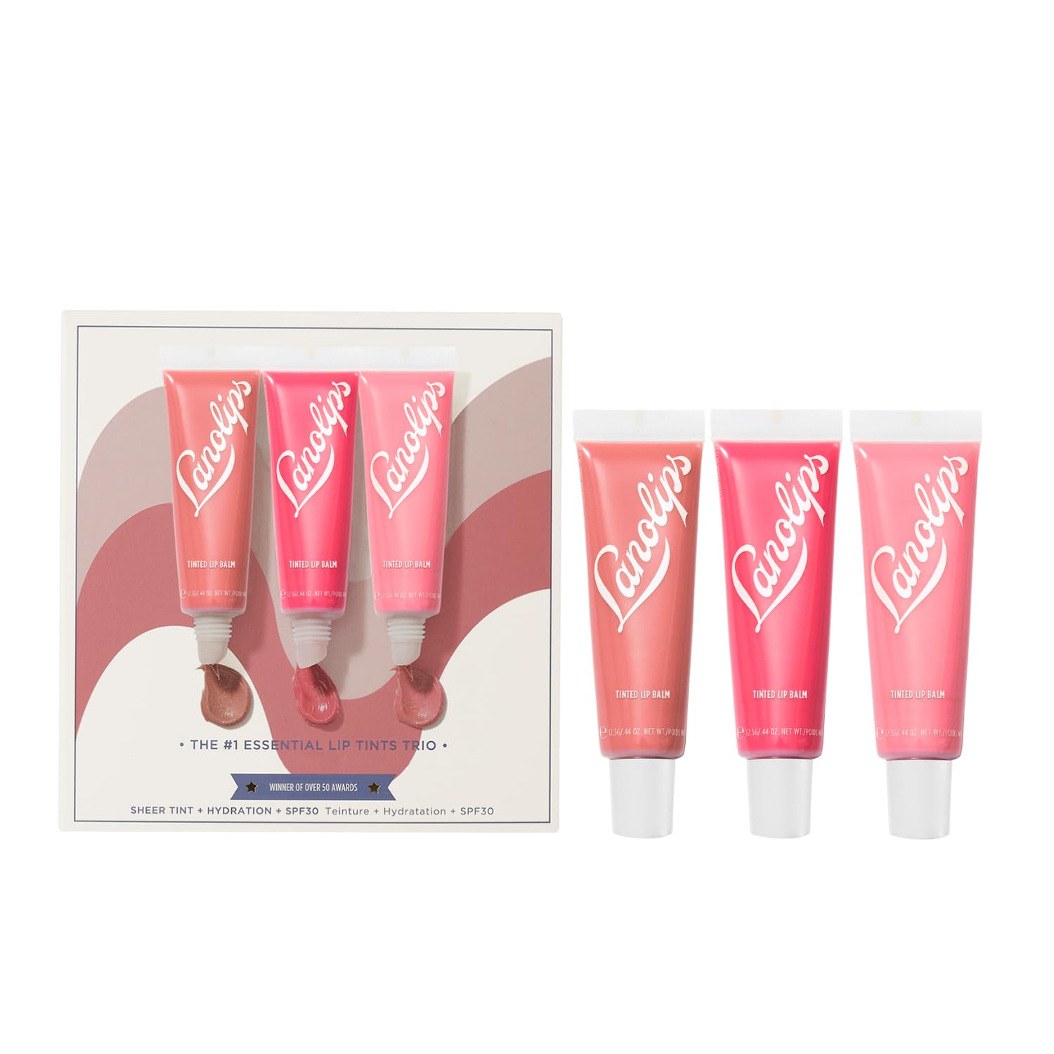 Lanolips Essentials Lip Tint Gift Set - Tinted Lanolin Lip Balm Set - Hydrating Lip Moisturizer Kit with Three Universal Shades (12.5g / 0.44 oz each)