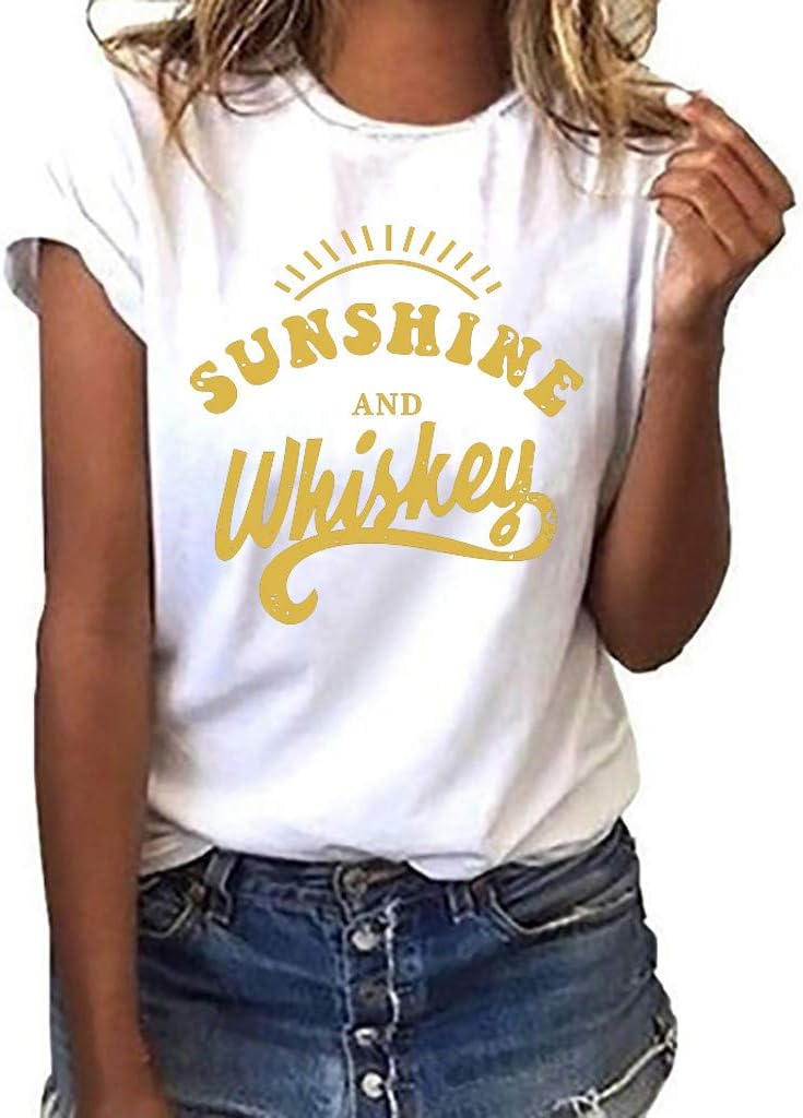 Yihaojia Women Blouse Women T-Shirt Summer Tee Letter Print Loose Blouse Tops