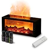 Essential Oil Diffuser,Fireplace Diffusers with 3 Essential Oils Set | Color Flame Aroma Diffuser with Remote Control,300ml Small Humidifier for Home Room Decor Gift for Women (Black)
