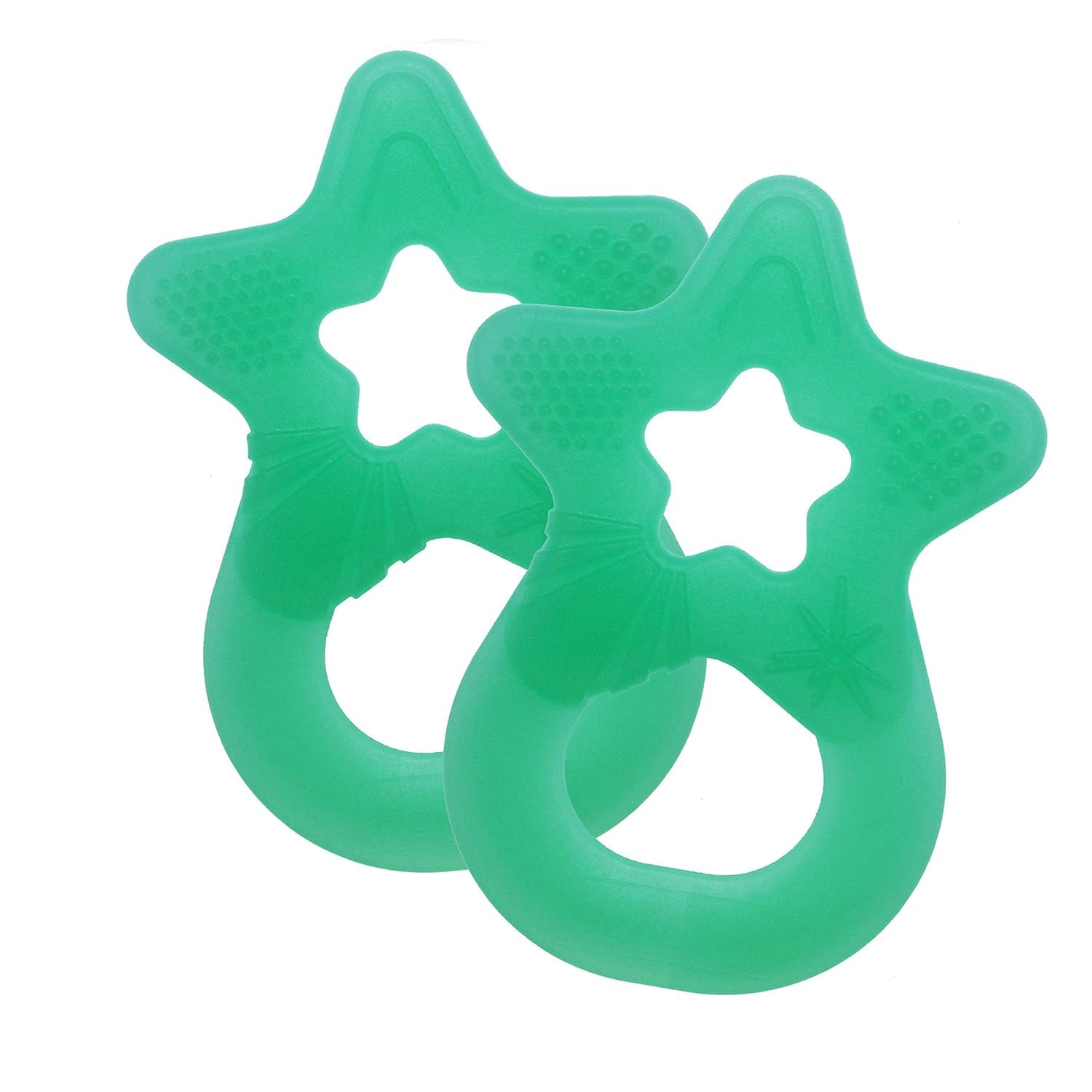 dentistar Star Teether Pack of 2, Teething Baby Toy for Infants Aged 3+ Months, Soft Silicone Baby Teething Ring for Tooth and Gum Pain Relief, Made in Germany - Green Transparent
